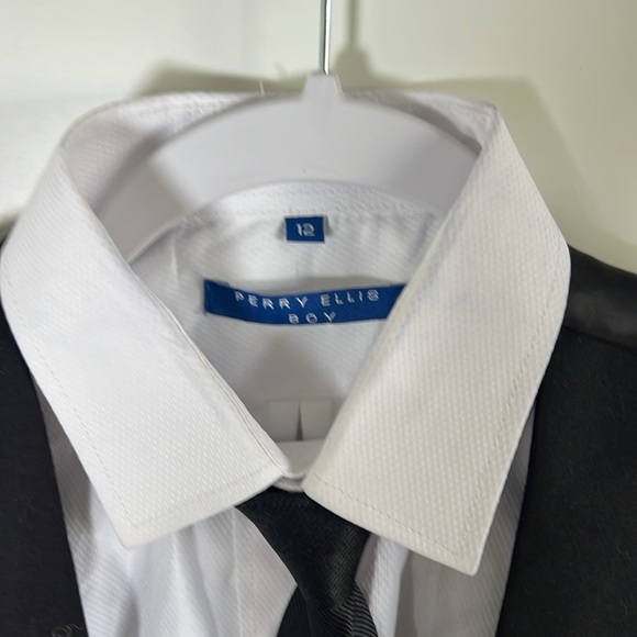 NWOT Boys Size 12 Perry Ellis 3 Piece Tuxedo Button Down Shirt with tie and vest - Picture 2 of 5